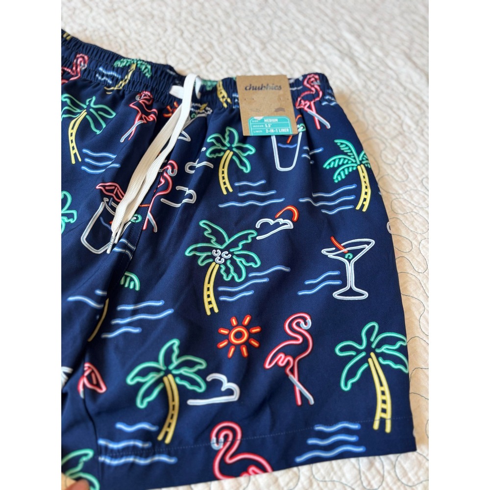 Chubbies Mens The Neon Lights 5.5 Inseam Swim Trunks Navy Blue Size Medium - Picture 2 of 6